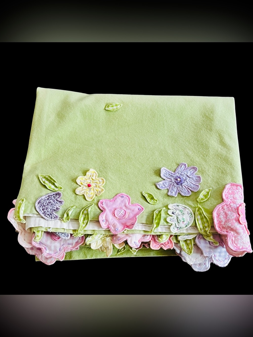 Pottery Barn Kids Daisy Garden Appliqued Gingham Floral Valance 3